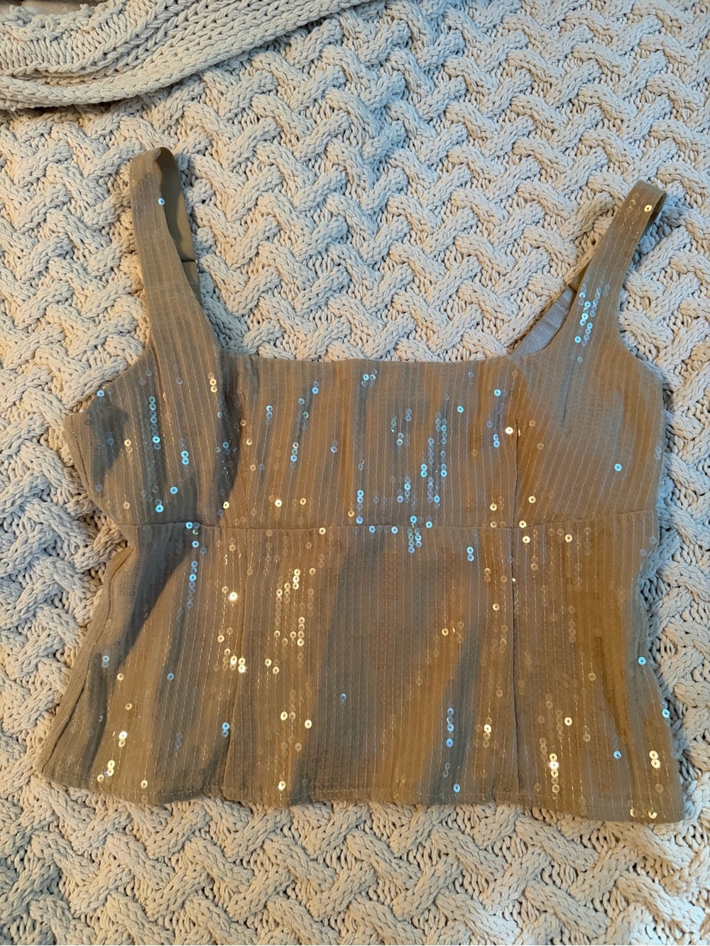 White fox sequin tank top